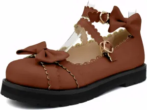 100FIXEO Women's Ankle Strap Platform Mary Janes Kawaii Goth Shoes with Bows