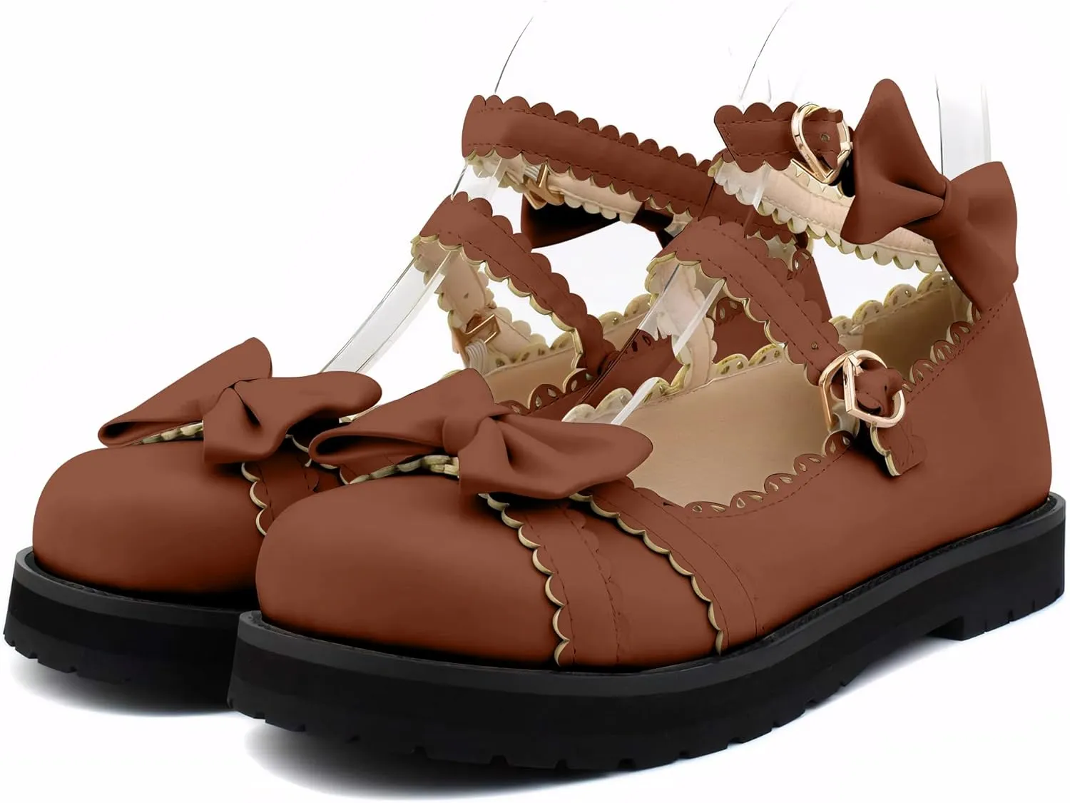 100FIXEO Women's Ankle Strap Platform Mary Janes Kawaii Goth Shoes with Bows