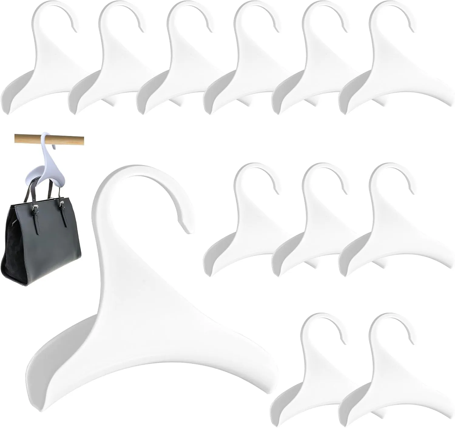 12 Pcs White Purse Hangers for Closet, Handbag Hangers for Closet, Bag Hanger, Handbag Organizer Hooks, Bag Organizer Hanging Hooks for Backpacks Satchels Tote Bag Home Storage (White)