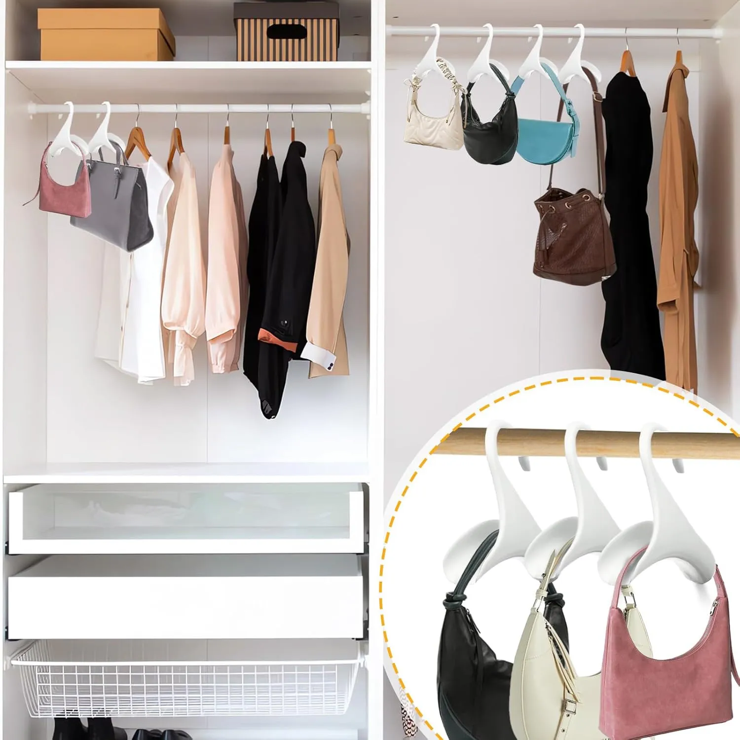 12 Pcs White Purse Hangers for Closet, Handbag Hangers for Closet, Bag Hanger, Handbag Organizer Hooks, Bag Organizer Hanging Hooks for Backpacks Satchels Tote Bag Home Storage (White)