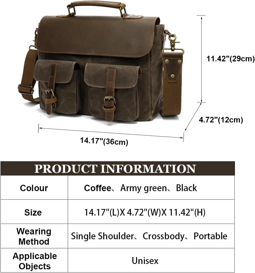 14 Inch laptop Bag Portable,Vintage Briefcase For Men/Women,Unisex Office Crossbody Bag