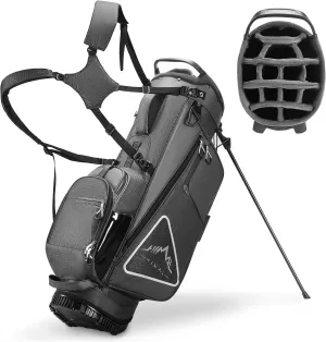 14-Way Golf Stand Bag, Full Length Premium PU Leather Golf Bag with Plush Top, Magnetic Pocket, Dual Strap and Rain Cover for Men