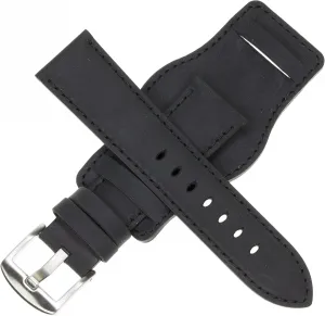 16mm German Military Aviator Watch Strap Swiss Army Black Leather Cuff Watch Band Black 16 mm Bund X1