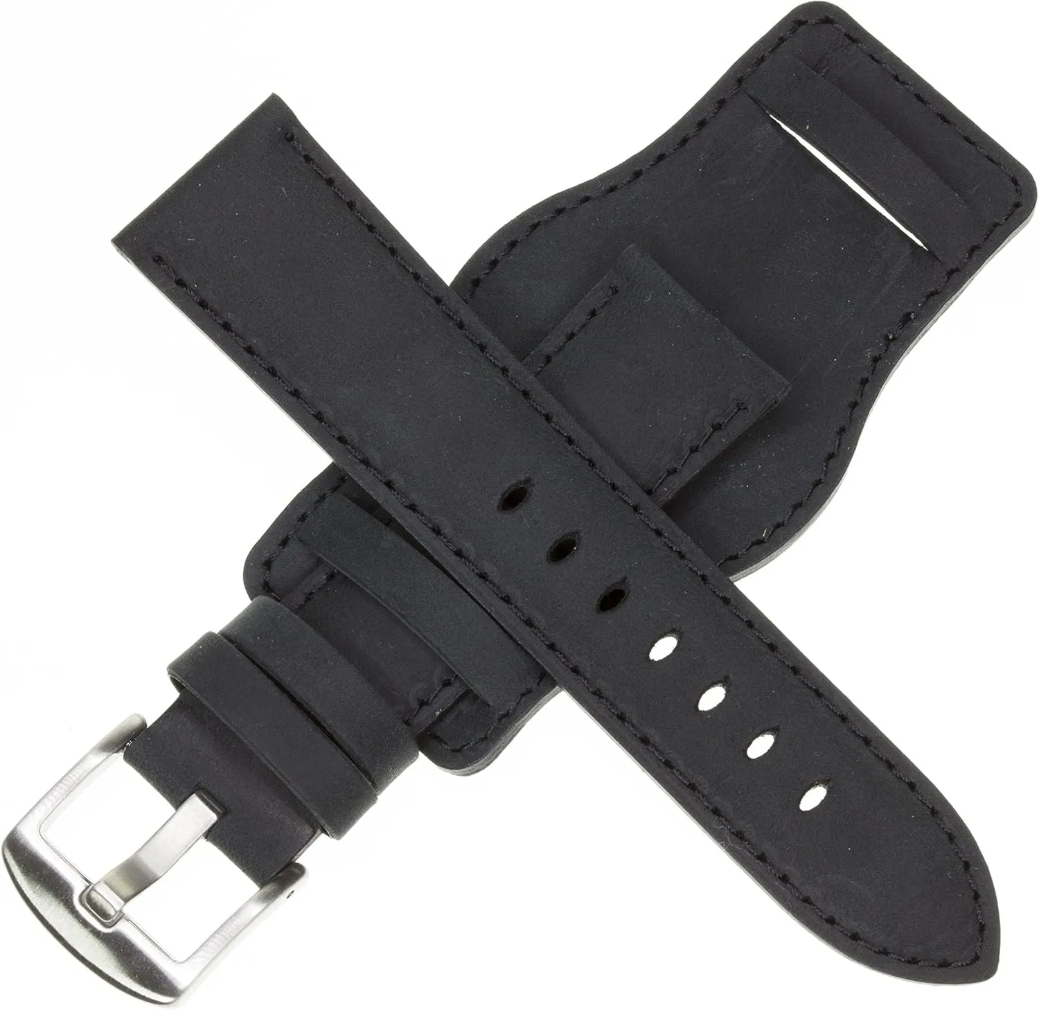 16mm German Military Aviator Watch Strap Swiss Army Black Leather Cuff Watch Band Black 16 mm Bund X1