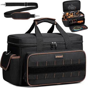 17 Inch Heavy Duty Tool Bag, 20 Pockets Portable Tool Bags for Men Women with Adjustable Shoulder Strap, Wide Mouth Tool Bag Organizer for Electricians Mechanics Carpenters HVAC
