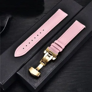 18mm 20mm 22mm 24mm Watch Band Genuine Cow Leather Watch Strap with Butterfly Buckle Bracelet Green Red Blue White Watchband (Color : Red Size : 22mm) (24mm)