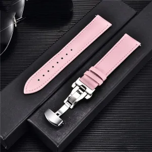 18mm 20mm 22mm 24mm Watch Band Genuine Cow Leather Watch Strap with Butterfly Buckle Bracelet Green Red Blue White Watchband (Color : Red Size : 24mm) (24mm)