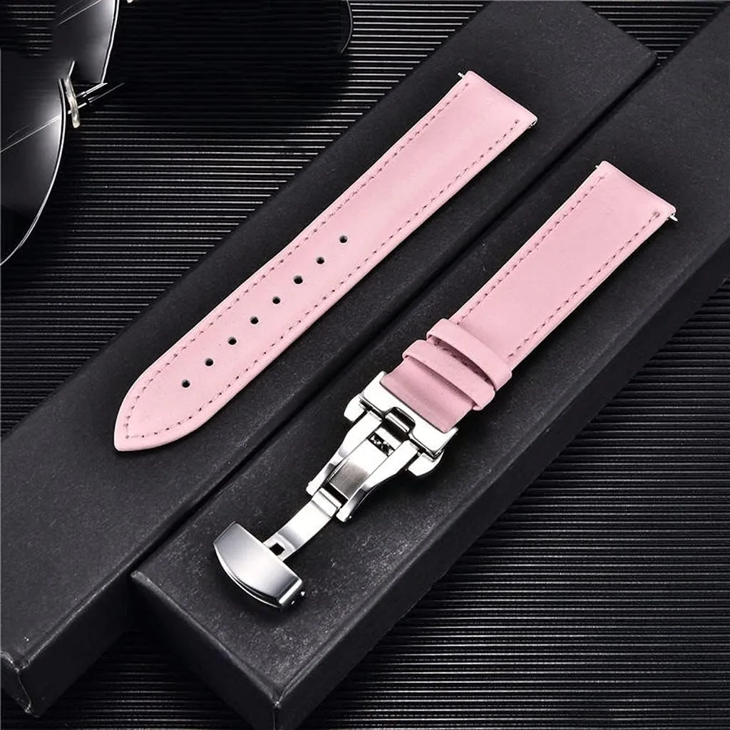 18mm 20mm 22mm 24mm Watch Band Genuine Cow Leather Watch Strap with Butterfly Buckle Bracelet Green Red Blue White Watchband (Color : Red Size : 24mm) (24mm)