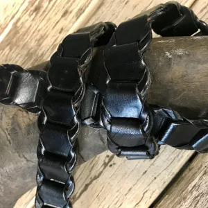 1980's Vintage Black Leather Belt Handcrafted Plaited Woven Sz M - OOAK