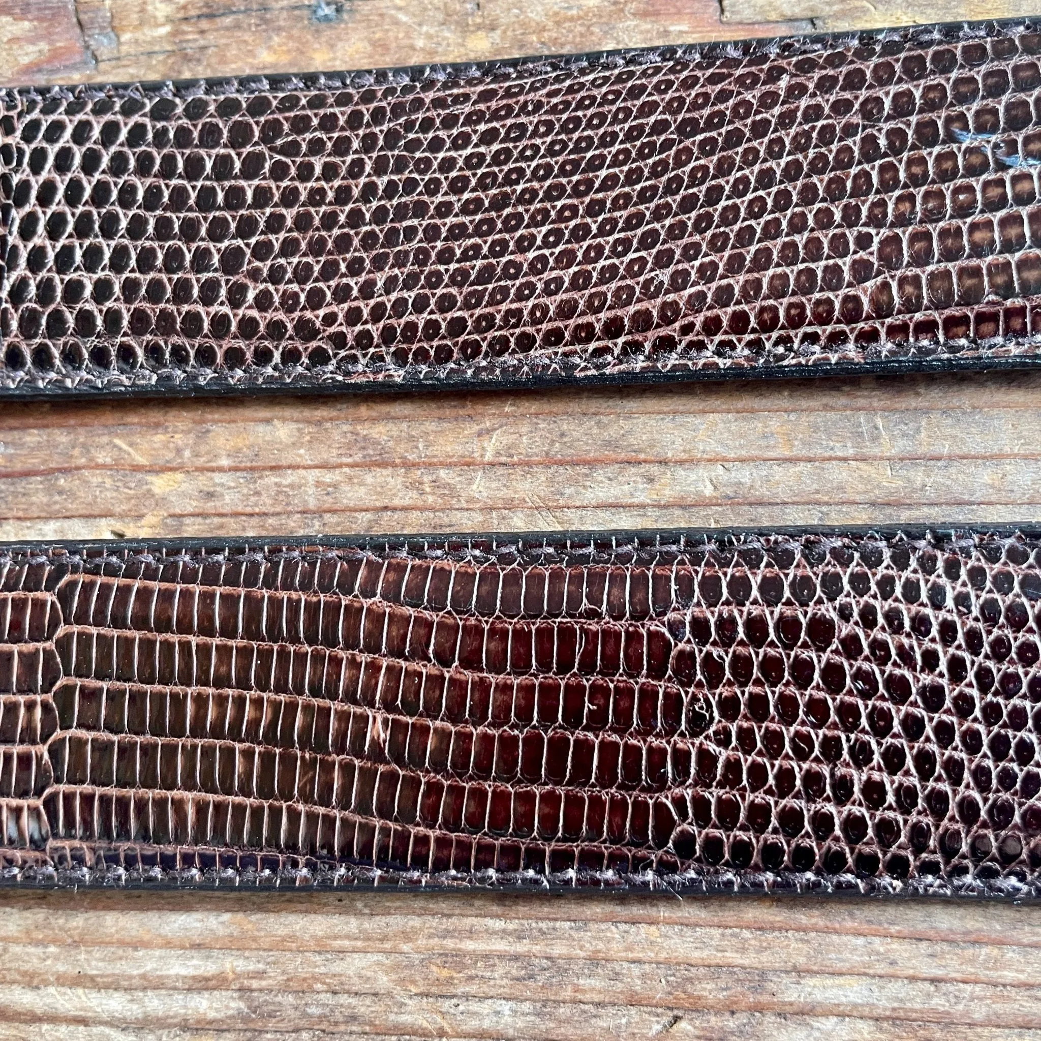 1990's Vintage Brown Lizard Leather Belt Sz M - OOAK