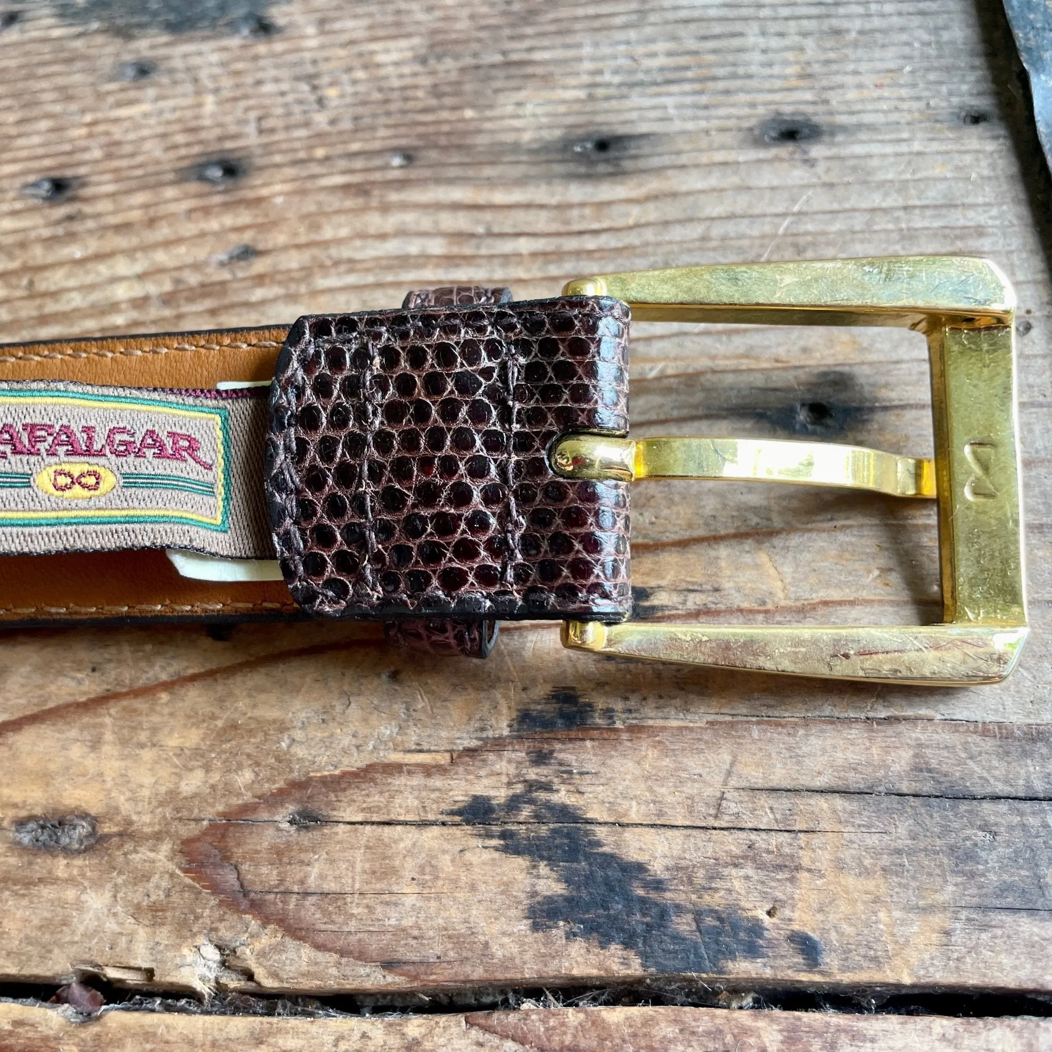 1990's Vintage Brown Lizard Leather Belt Sz M - OOAK