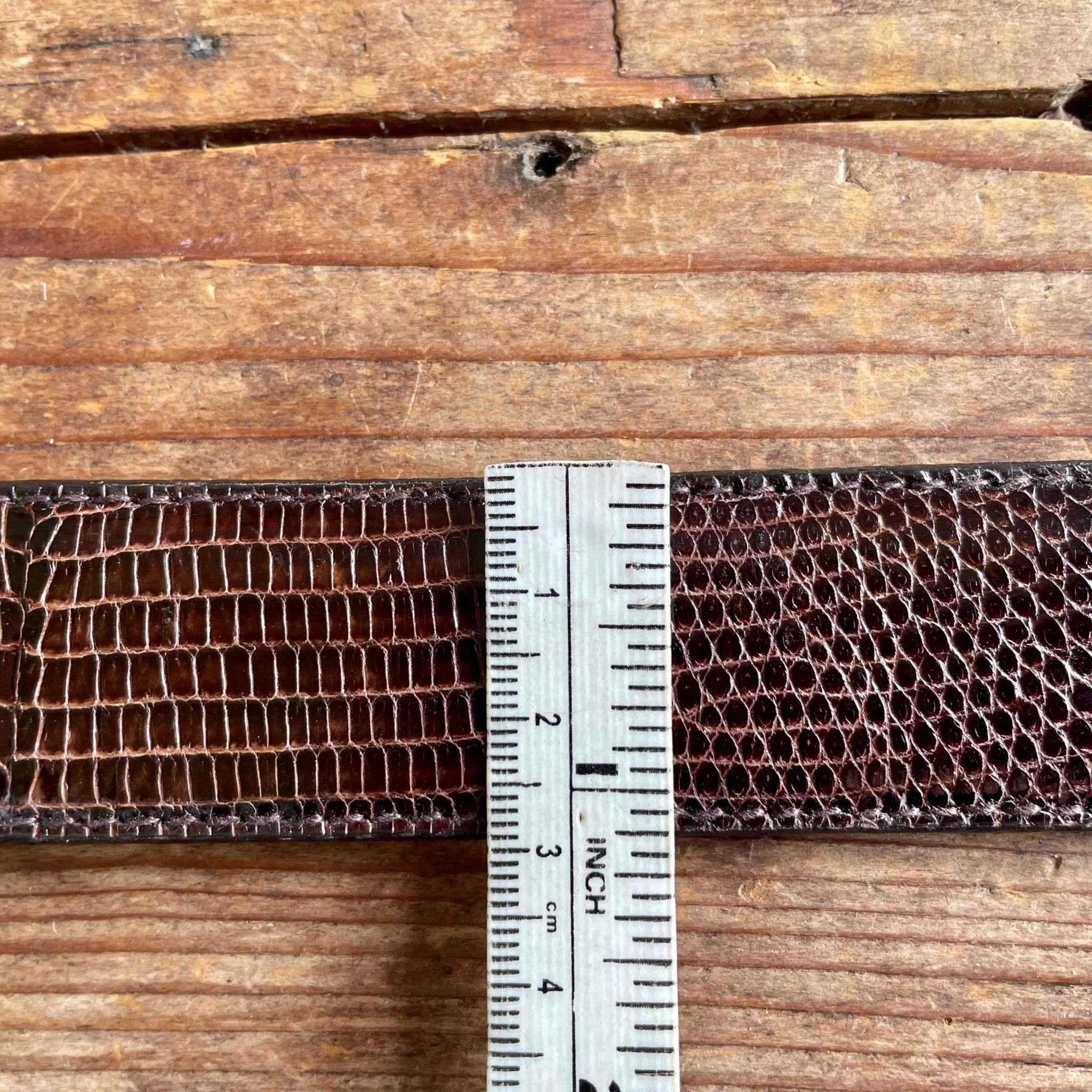1990's Vintage Brown Lizard Leather Belt Sz M - OOAK