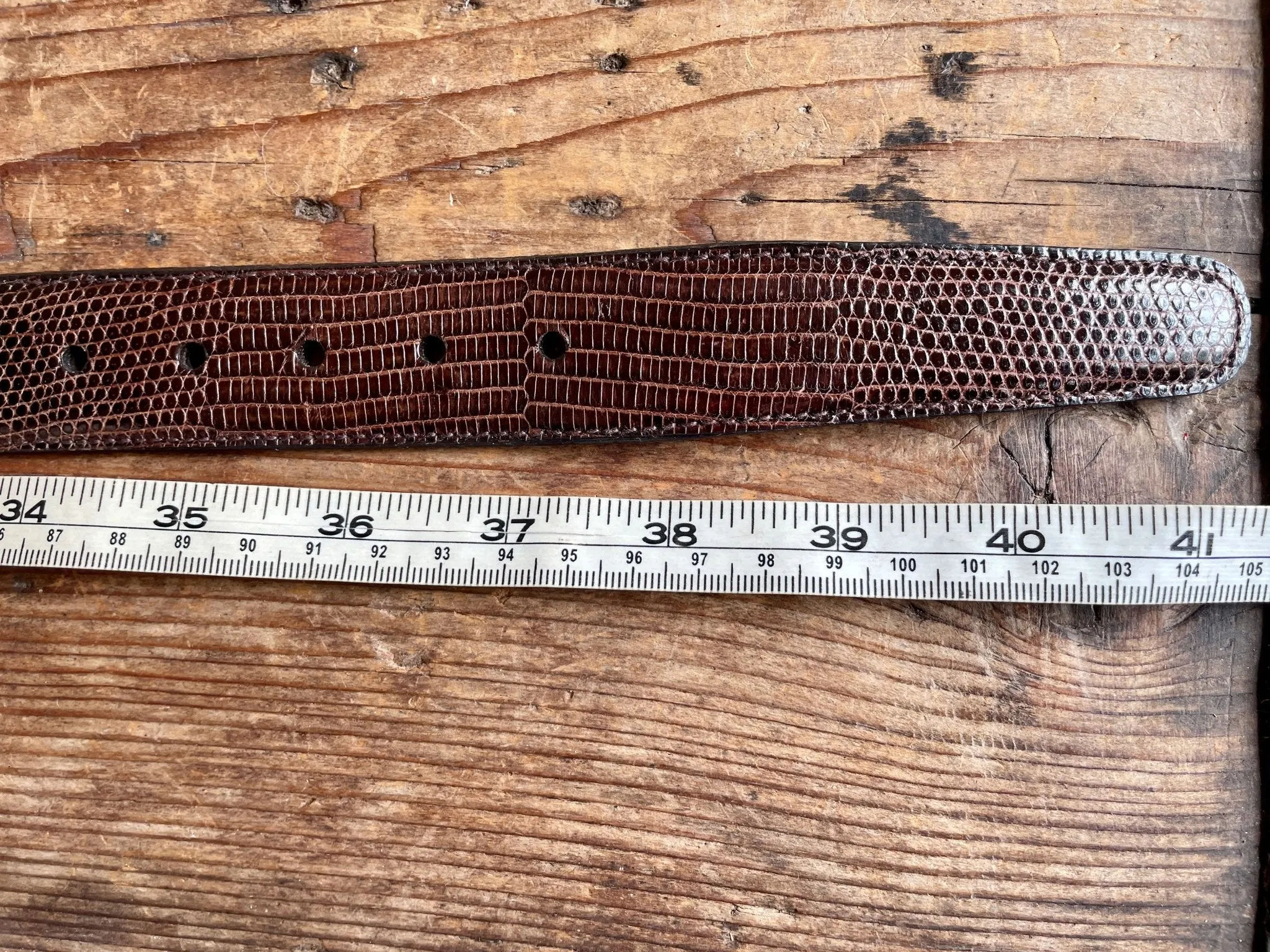 1990's Vintage Brown Lizard Leather Belt Sz M - OOAK