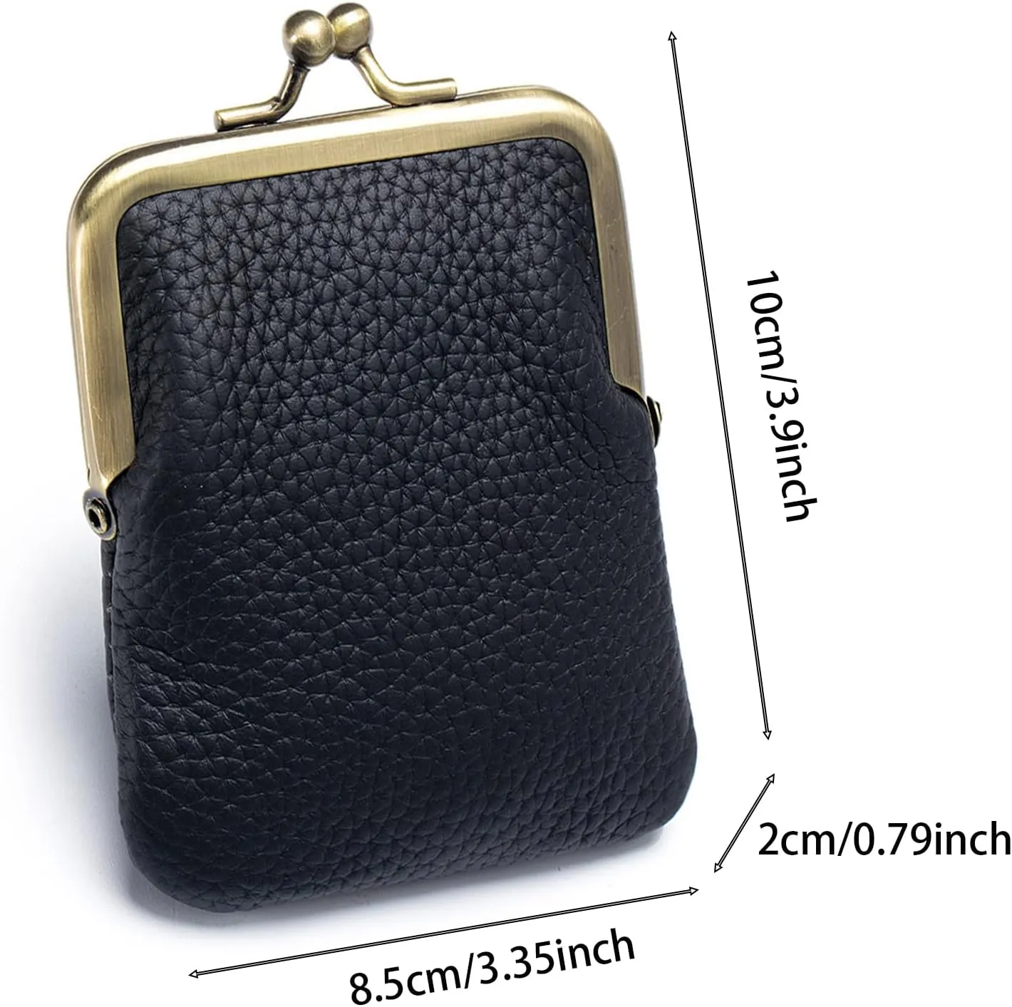 1Pcs Vintage Coin Purse Kissing Lock Wallet Coin Organizer Buckle Kissing Lock Coin Purse Leather Coin Clip for Men & Women (Black)
