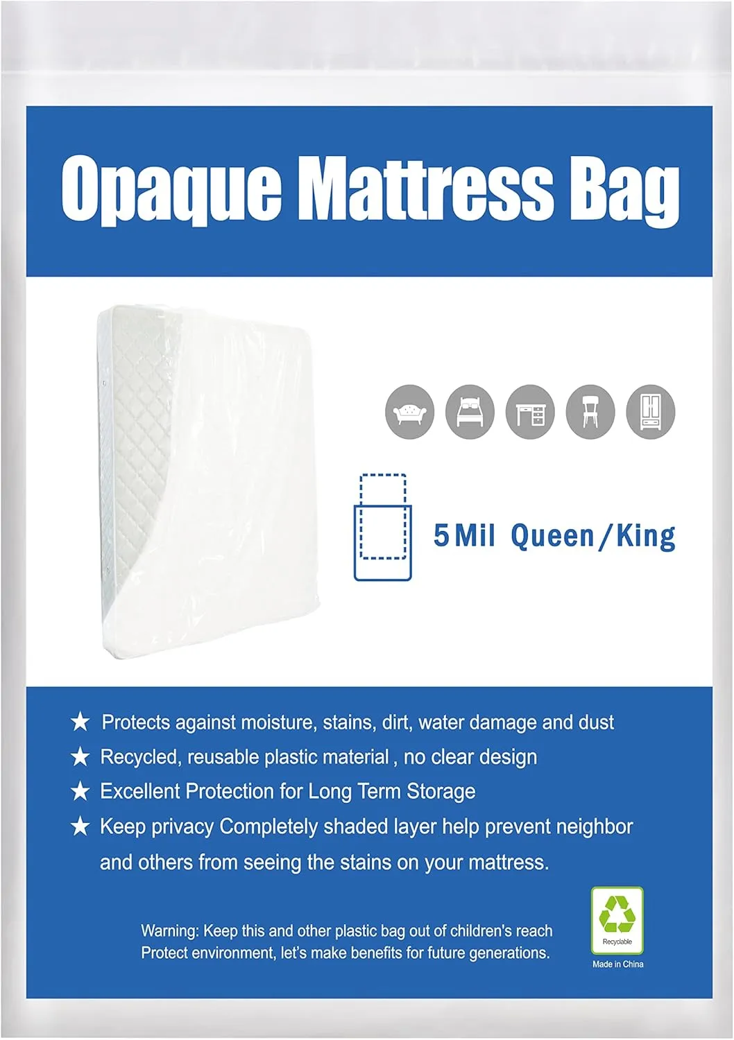 [2-Pack 5-Mil] HOMEIDEAS Mattress Bag (Queen/King) for Moving and Storage Opaque Mattress Disposal Bag - Heavy Duty & Tear Resistant