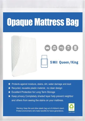 [2-Pack 5-Mil] HOMEIDEAS Mattress Bag (Queen/King) for Moving and Storage Opaque Mattress Disposal Bag - Heavy Duty & Tear Resistant