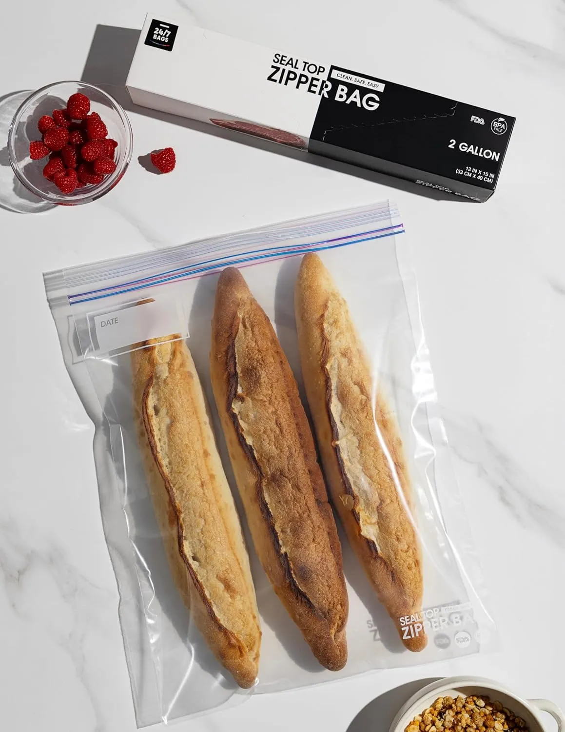 2 Pack 50 Count 2 Gallon Double Zipper Food Storage Bags, 2.5 Mils, BPA-Free, Clear Jumbo Size- 100 Bags Total