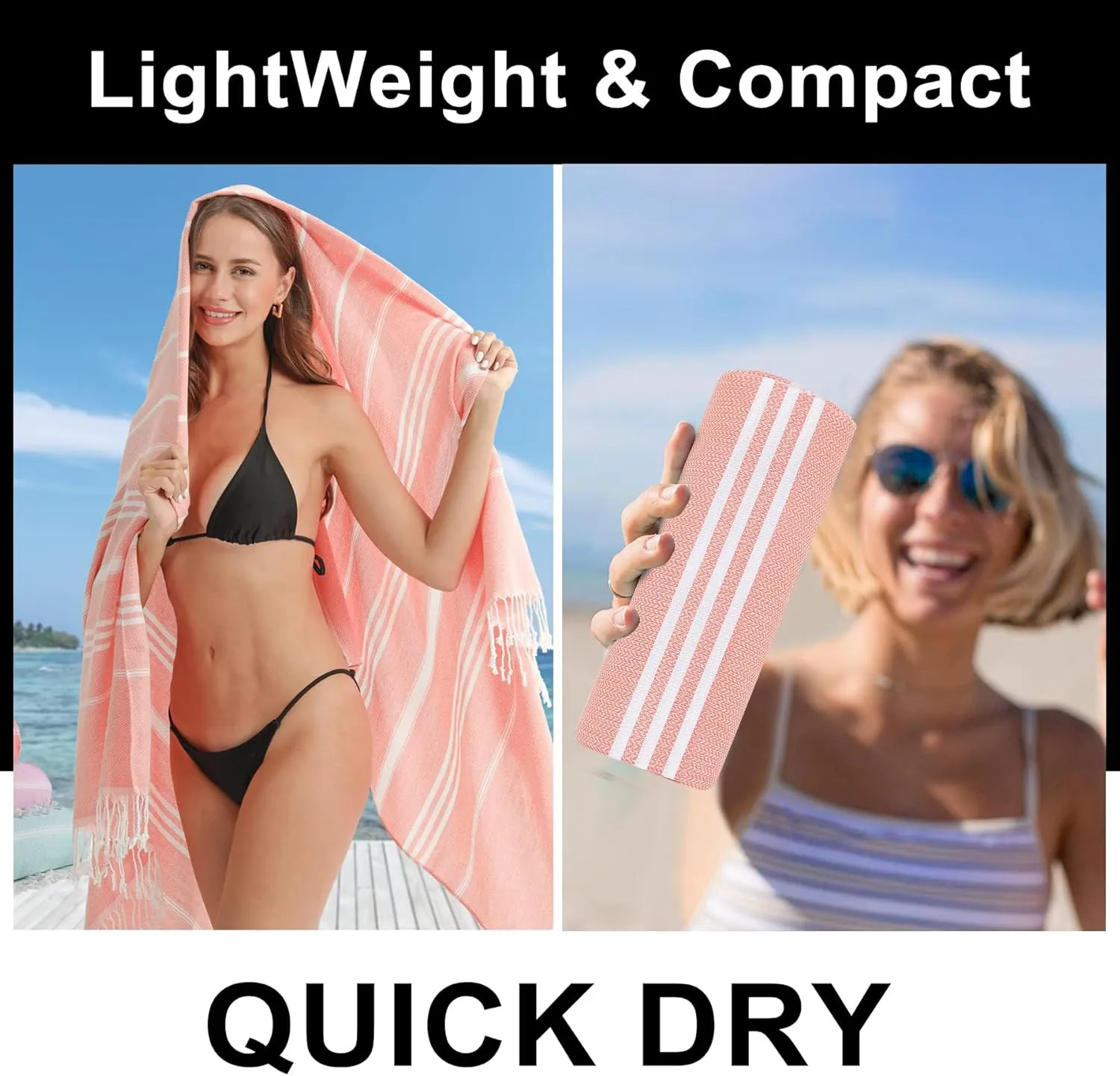 2 Packs Cotton Turkish Beach Towels Quick Dry Sand Free Soft Absorbent Extra Large Xl Big Blanket Adult Oversized Bath Pool Swim Towel Thin Lightweight Sandless Fast Drying Compact No Sand Packable