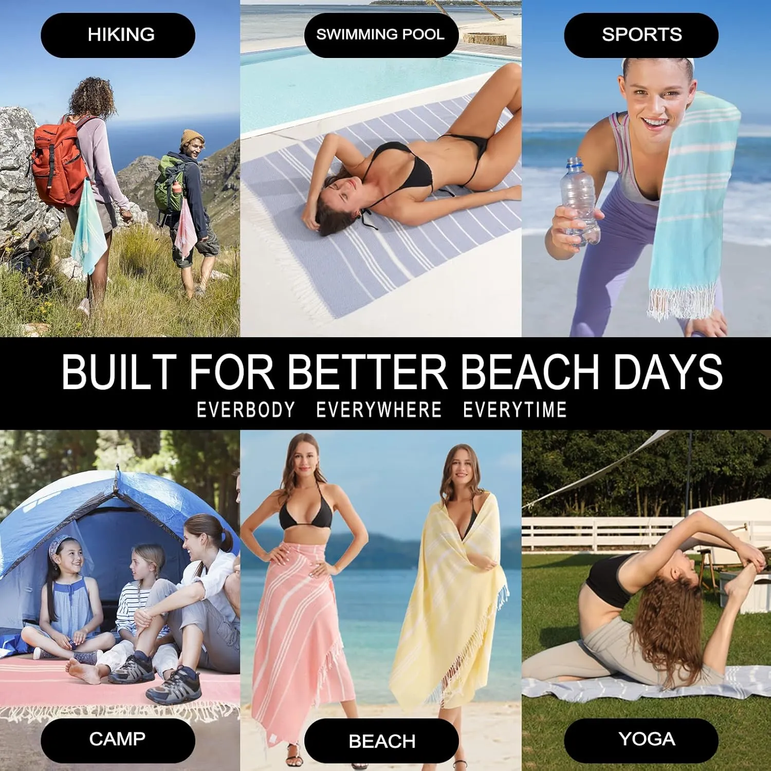 2 Packs Cotton Turkish Beach Towels Quick Dry Sand Free Soft Absorbent Extra Large Xl Big Blanket Adult Oversized Bath Pool Swim Towel Thin Lightweight Sandless Fast Drying Compact No Sand Packable