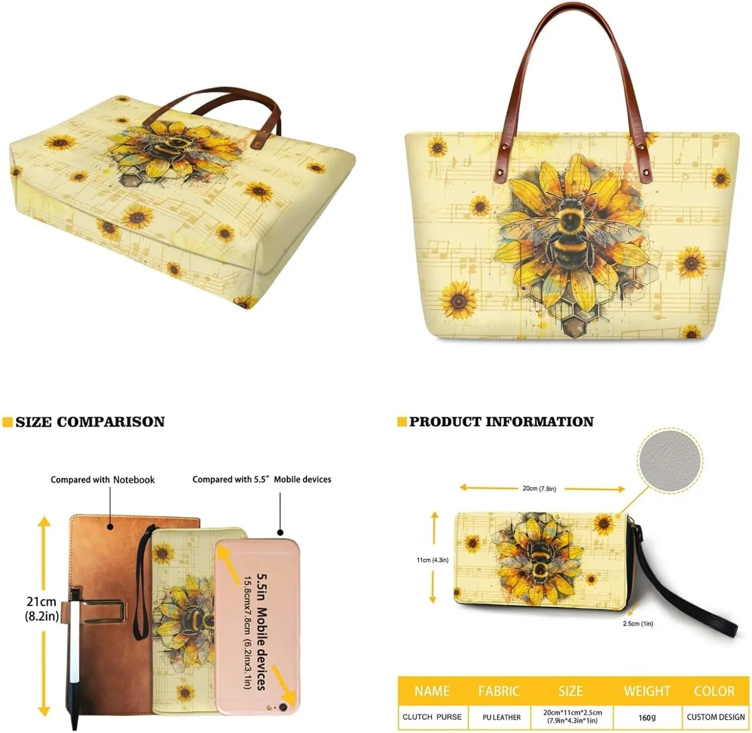 2 PCS Purse and Wallet Set for Women, Lightweight Large Top Handle Purse with PU Wallet for Work Party Shopping