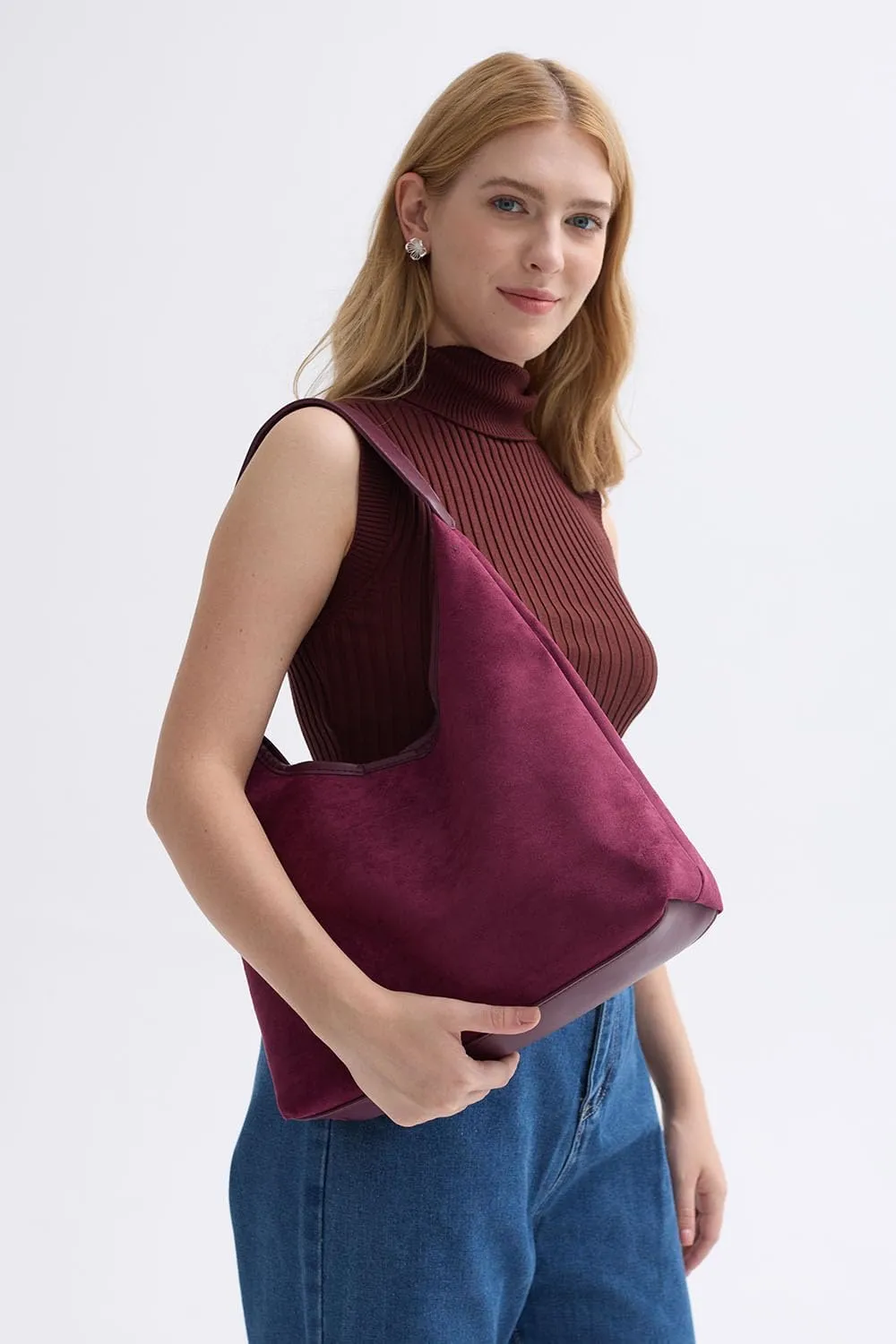 2024 New Suede Hobo Bag for Women Slouchy Purse Fall Office Tote Handbag