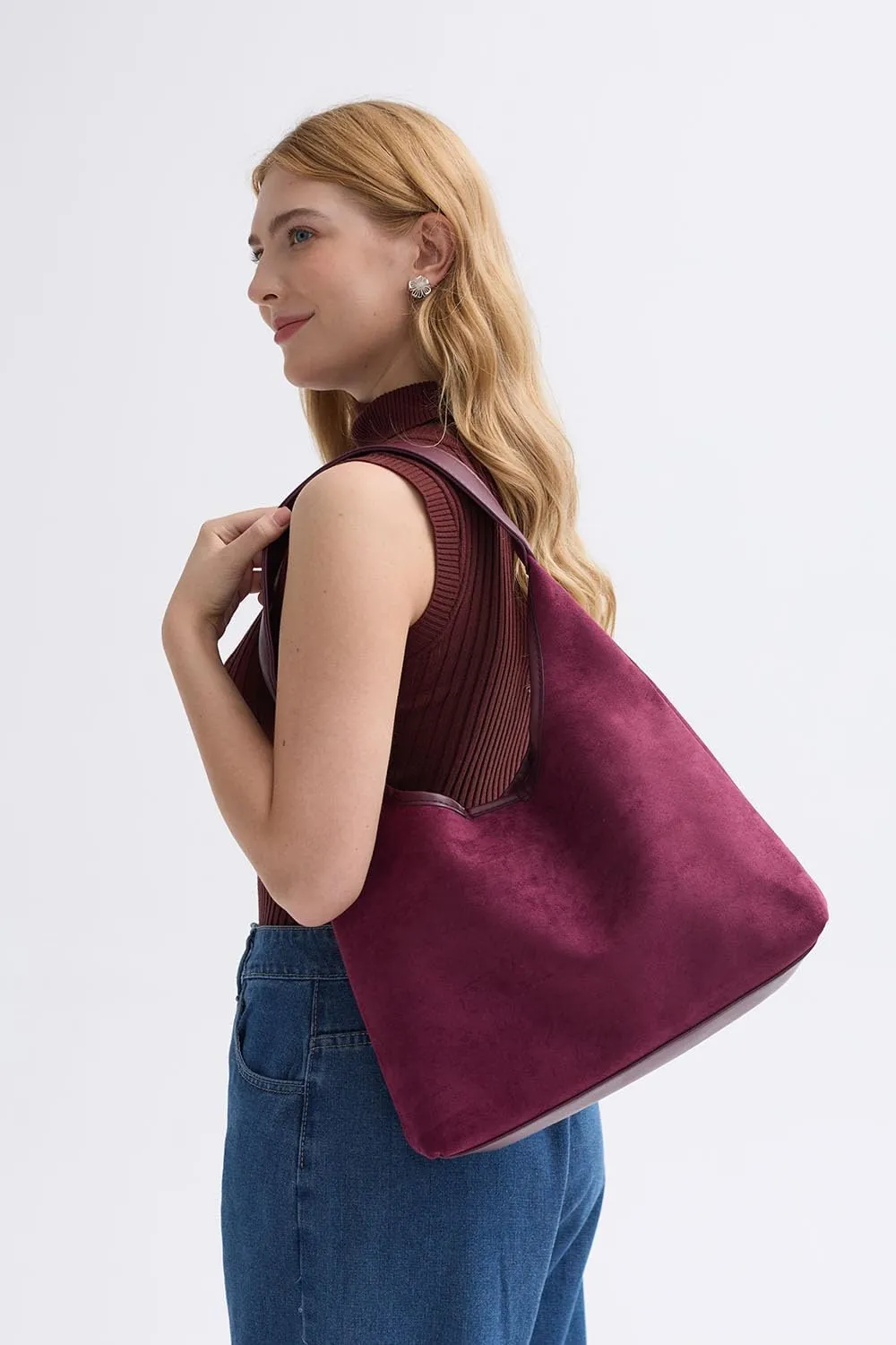 2024 New Suede Hobo Bag for Women Slouchy Purse Fall Office Tote Handbag