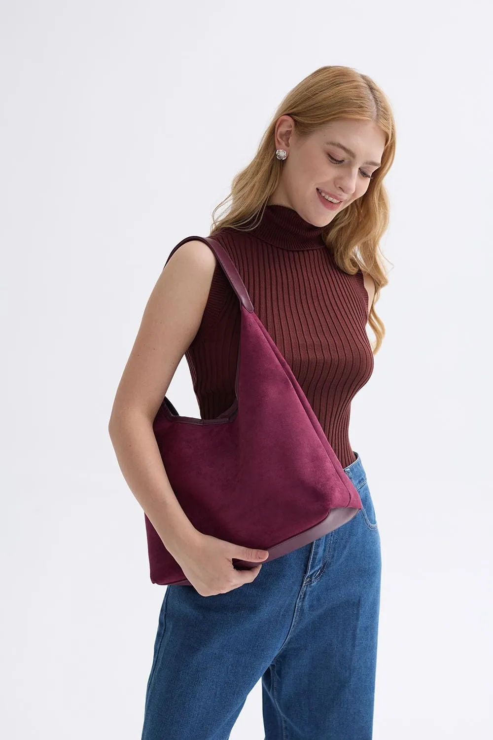 2024 New Suede Hobo Bag for Women Slouchy Purse Fall Office Tote Handbag