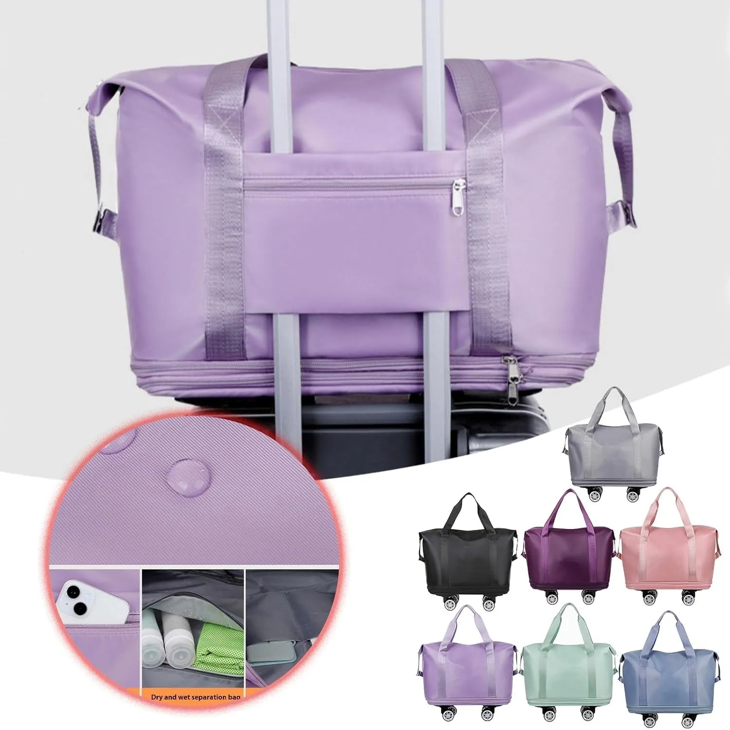 2025 New Rolling Duffle Bag with Wheels, Large Capacity Travel Bag - Universal Wheel Removable, Expandable Foldable Duffle Bags, Dry and Wet Separation, Dry and Wet Separation (Green)