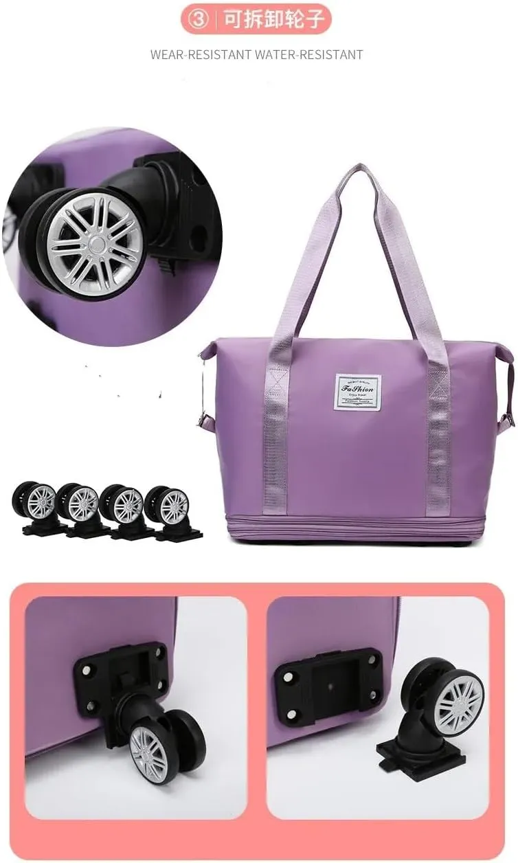 2025 New Travel Bag with Wheels, Expandable & Foldable Large Capacity Rolling Luggage, Adjustable Shoulder Strap & Detachable Wheels(Black)