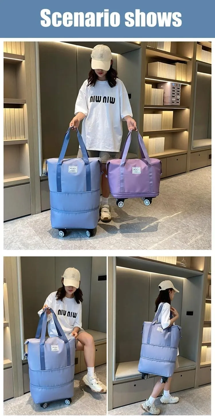 2025 New Travel Bag with Wheels, Expandable & Foldable Large Capacity Rolling Luggage, Adjustable Shoulder Strap & Detachable Wheels(Black)