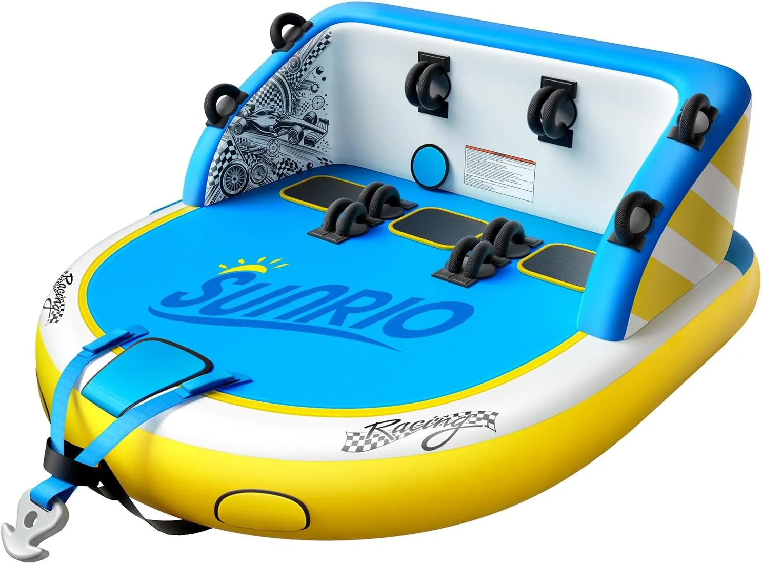 2025 Upgrade Towable Tubes for Boating 1-3 Riders Inflatable Water Sport Towable Tube for Boat Heavy Duty Nylon Cover with Zipper Bolster Fins Safety Air Valve Padded Handle