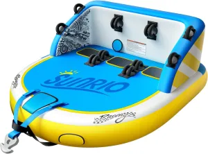 2025 Upgrade Towable Tubes for Boating 1-3 Riders Inflatable Water Sport Towable Tube for Boat Heavy Duty Nylon Cover with Zipper Bolster Fins Safety Air Valve Padded Handle