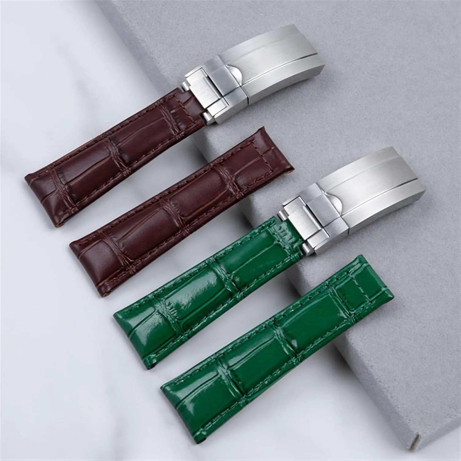20mm Italian Cowhide Soft Watch Band Leather Watchband Suitable for Rolex Strap Daytona Submariner Deepsea GMT OYSTERFLEX Belt (Color : Blue, Size : Black Buckle)