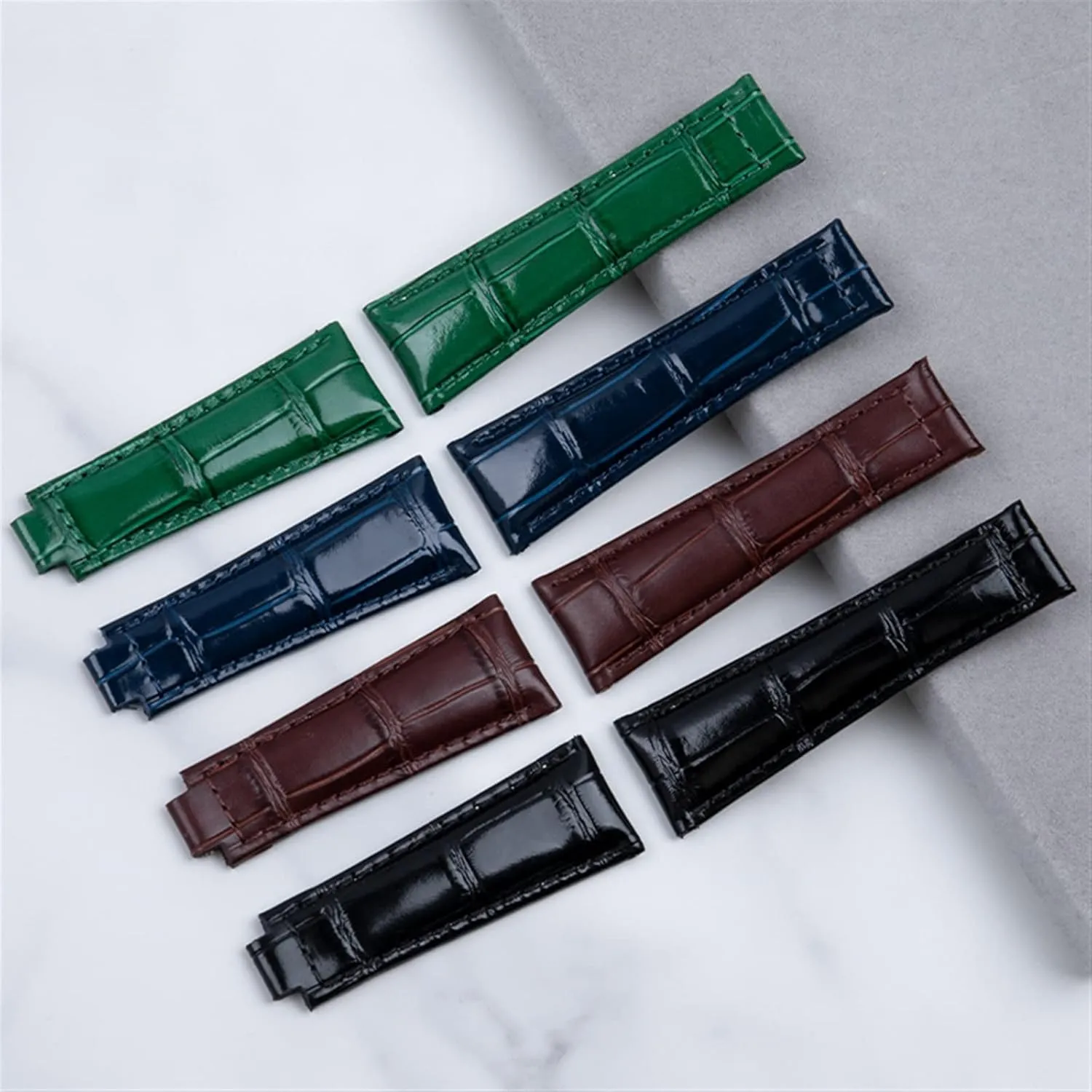 20mm Italian Cowhide Soft Watch Band Leather Watchband Suitable for Rolex Strap Daytona Submariner Deepsea GMT OYSTERFLEX Belt (Color : Blue, Size : Black Buckle)