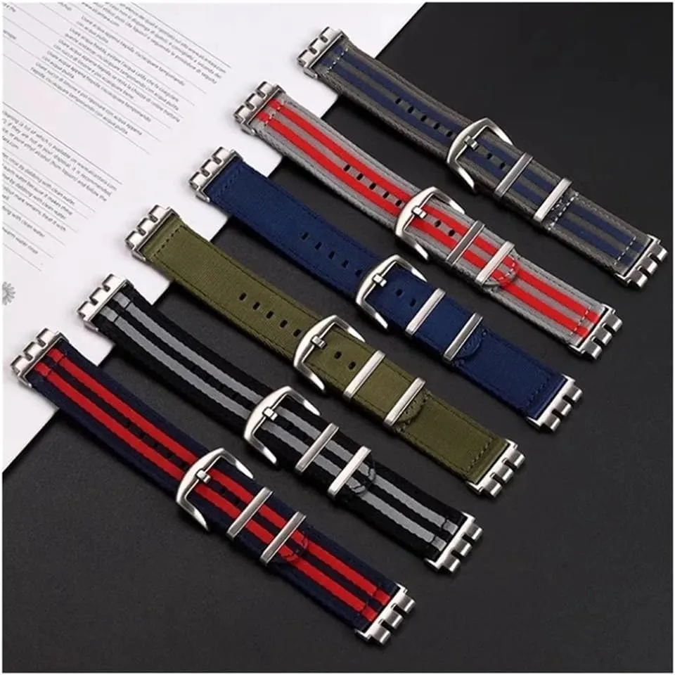 21mm Modified Metal Steel Adapter Waterproof Nylon Watch Strap Fit for Swatch YVS400 YVS420 YVS451 454