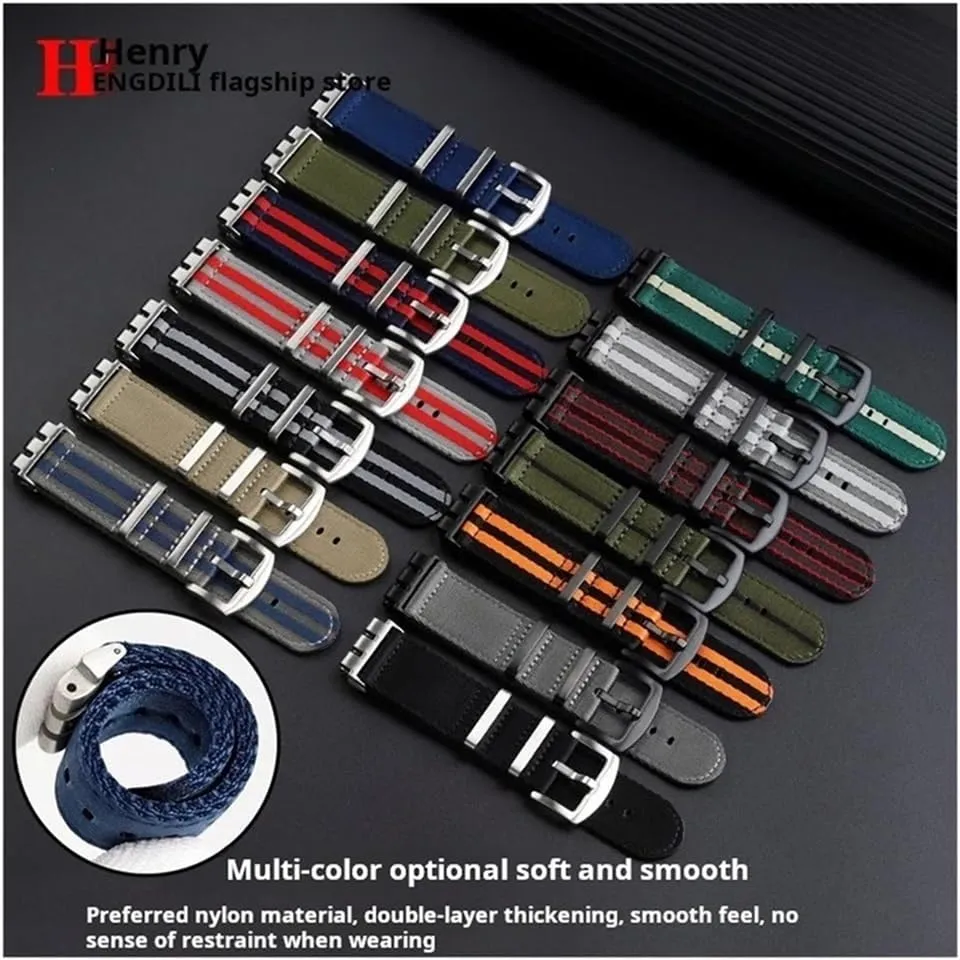 21mm Modified Metal Steel Adapter Waterproof Nylon Watch Strap Fit for Swatch YVS400 YVS420 YVS451 454