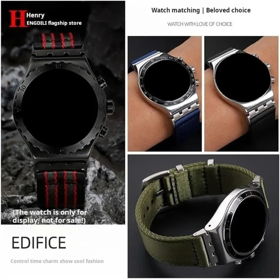 21mm Modified Metal Steel Adapter Waterproof Nylon Watch Strap Fit for Swatch YVS400 YVS420 YVS451 454