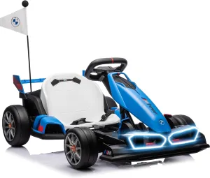 24V Electric Go Kart for Kids, Drift Racing Go Kart, Licensed BMW 7.5 MPH Electric Go Kart with Drift Race Pedal, Adjustable Seat, LED Lights, 200W Powerful Motor for Kids Ages 6 , Blue
