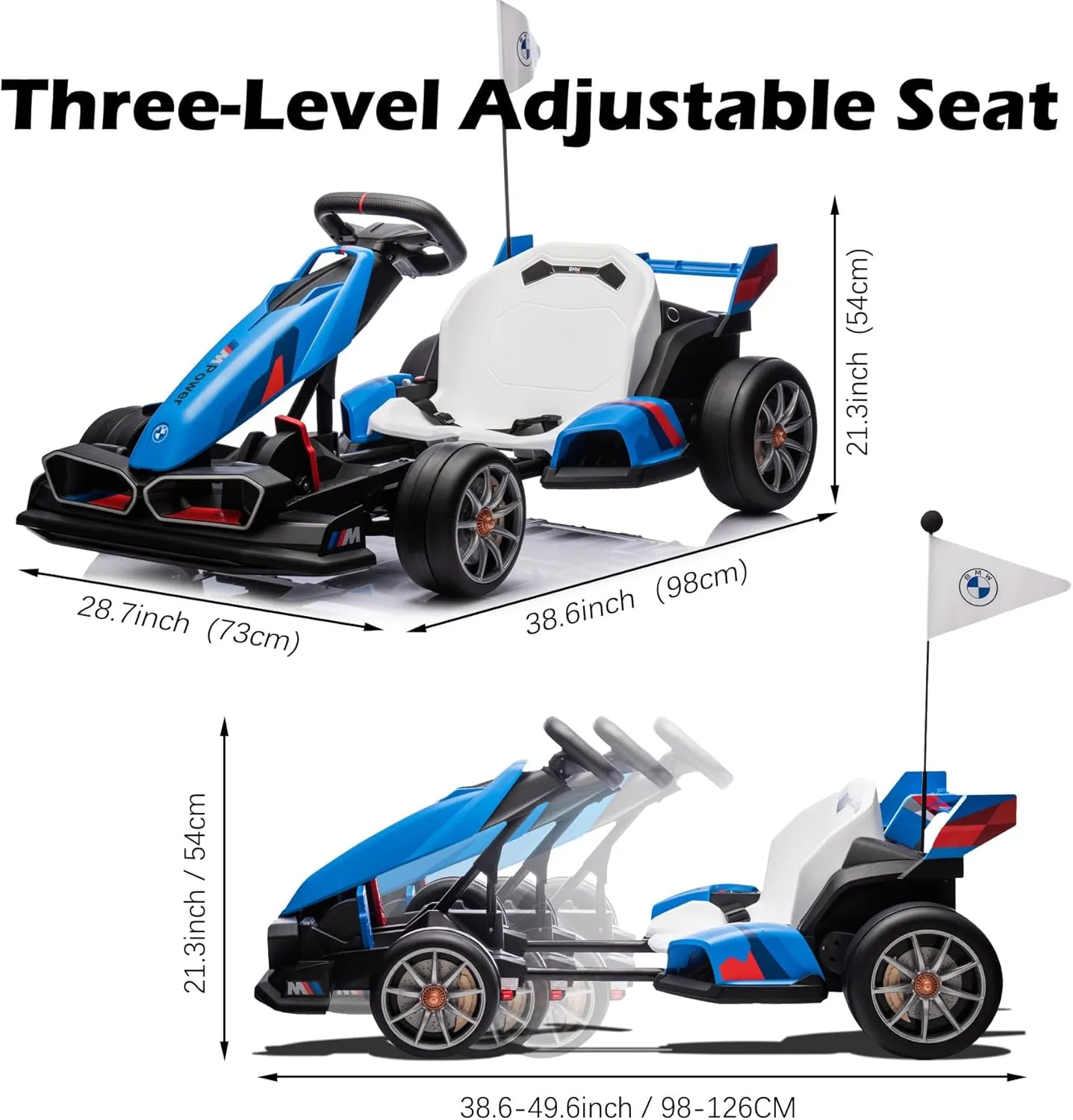 24V Electric Go Kart for Kids, Drift Racing Go Kart, Licensed BMW 7.5 MPH Electric Go Kart with Drift Race Pedal, Adjustable Seat, LED Lights, 200W Powerful Motor for Kids Ages 6 , Blue