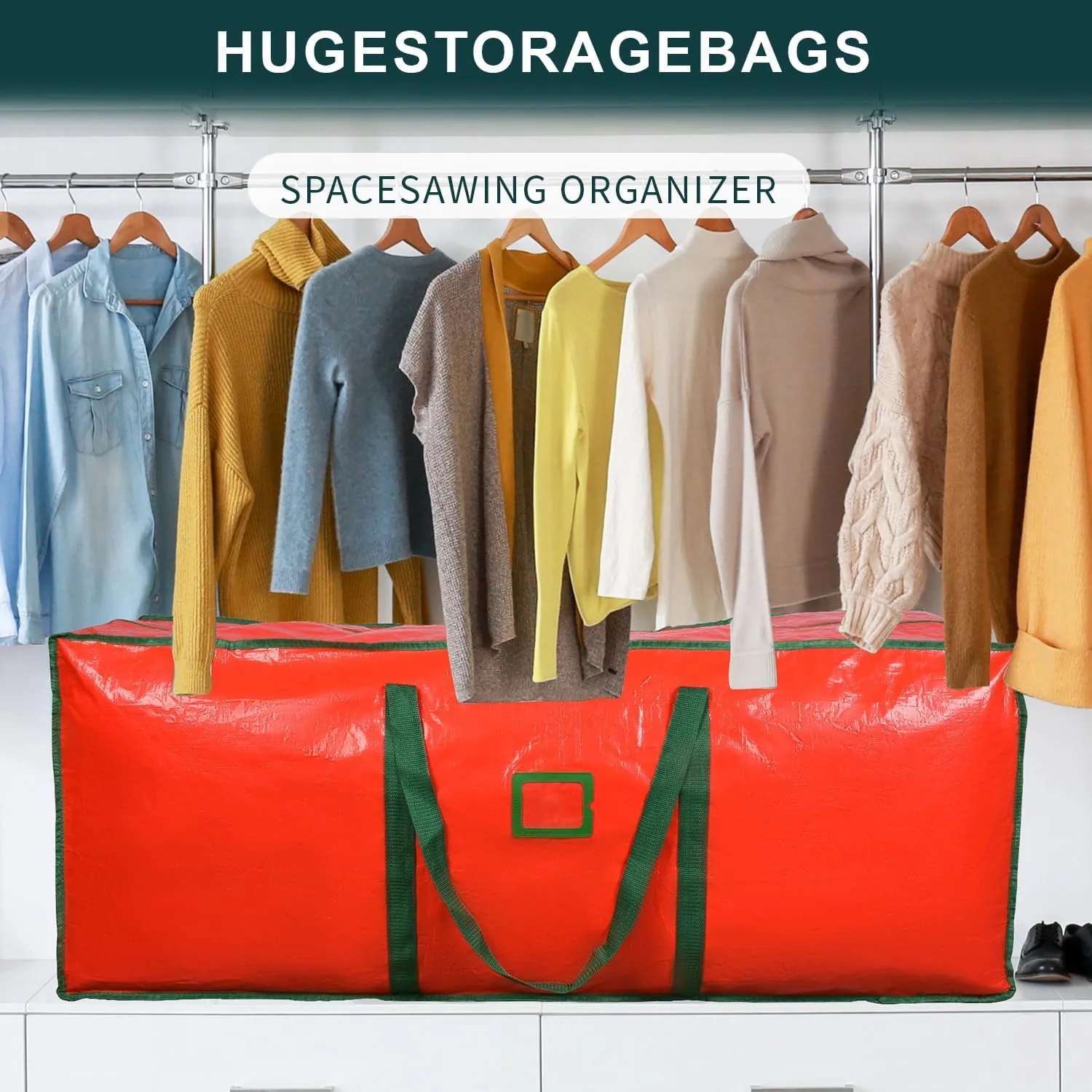 264L Extra Large Storage Bags, Heavy Duty Huge Moving Bags with Zipper and Stronger Handles, Waterproof Material Protect from Dust&Moisture, Foldable Duffle Bag for Travel Storage, Christmas Tree Bag