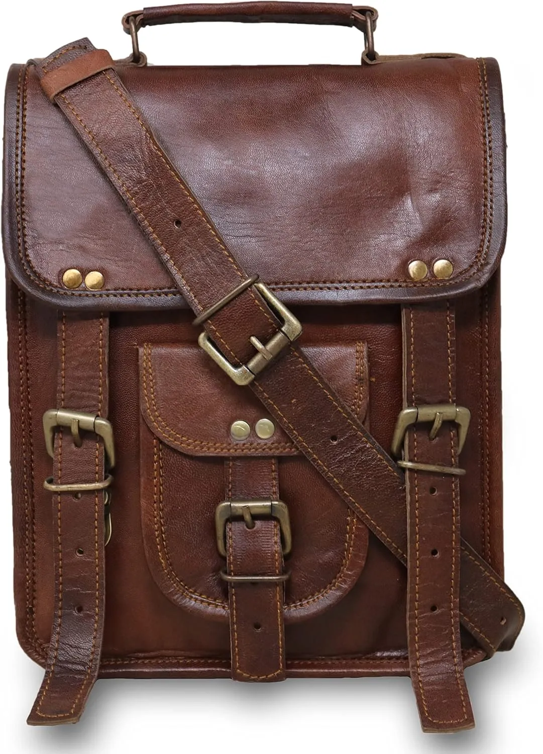 28 Cm small Leather messenger bag shoulder bag cross body vintage messenger bag for women & men satchel man purse compatible with Ipad and tablet Brown
