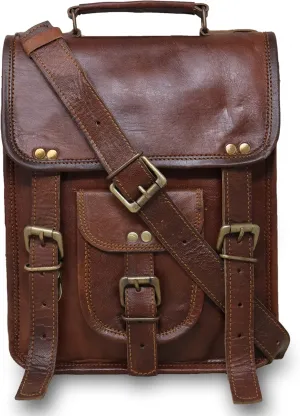 28 Cm small Leather messenger bag shoulder bag cross body vintage messenger bag for women & men satchel man purse compatible with Ipad and tablet Brown