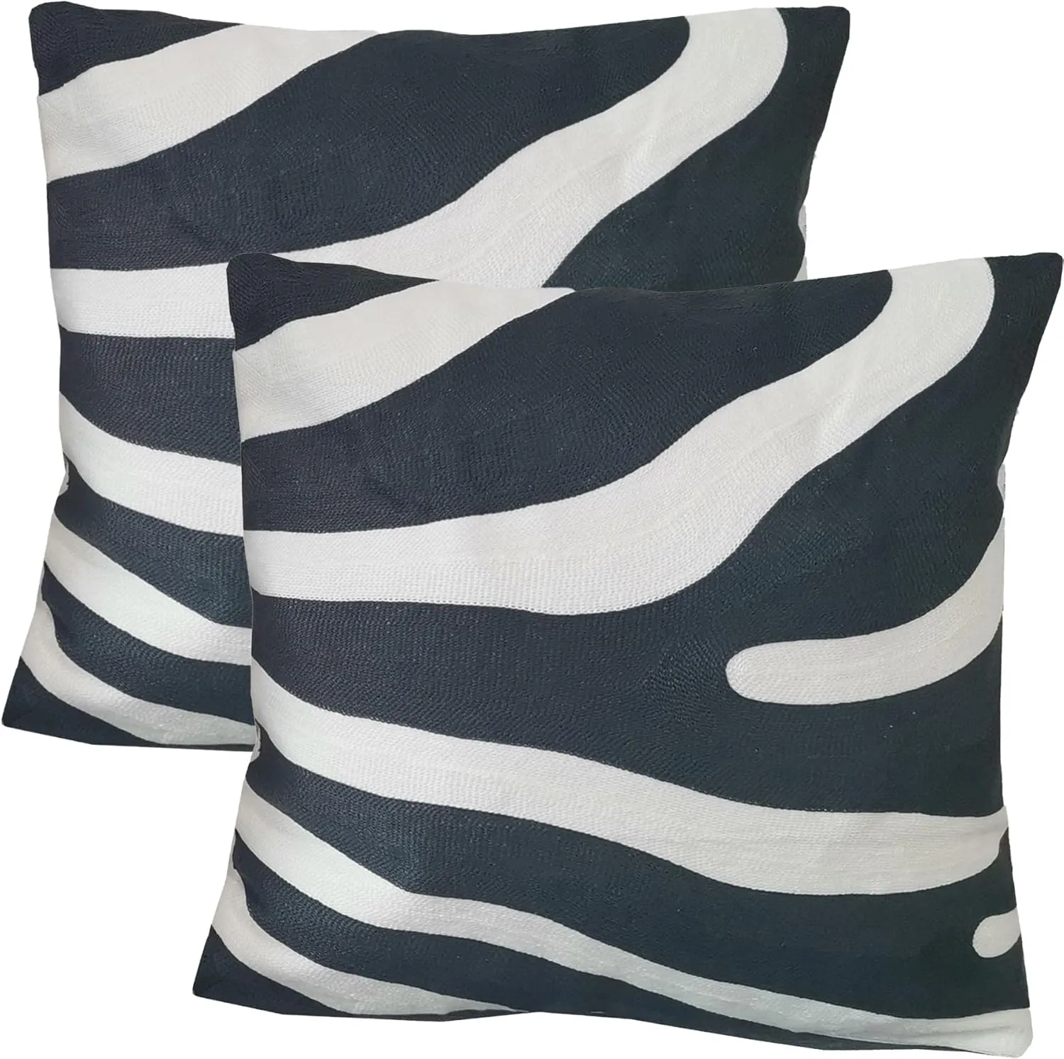 2PCS Pack Decorative Pillowcase Zebra Animal Stripe Dark Gray Black and White Embroidered Decorative Throw Pillow Cover 17x17 inch Grey Black Modern Pattern Animal Stripes Chic Zebra Pillow