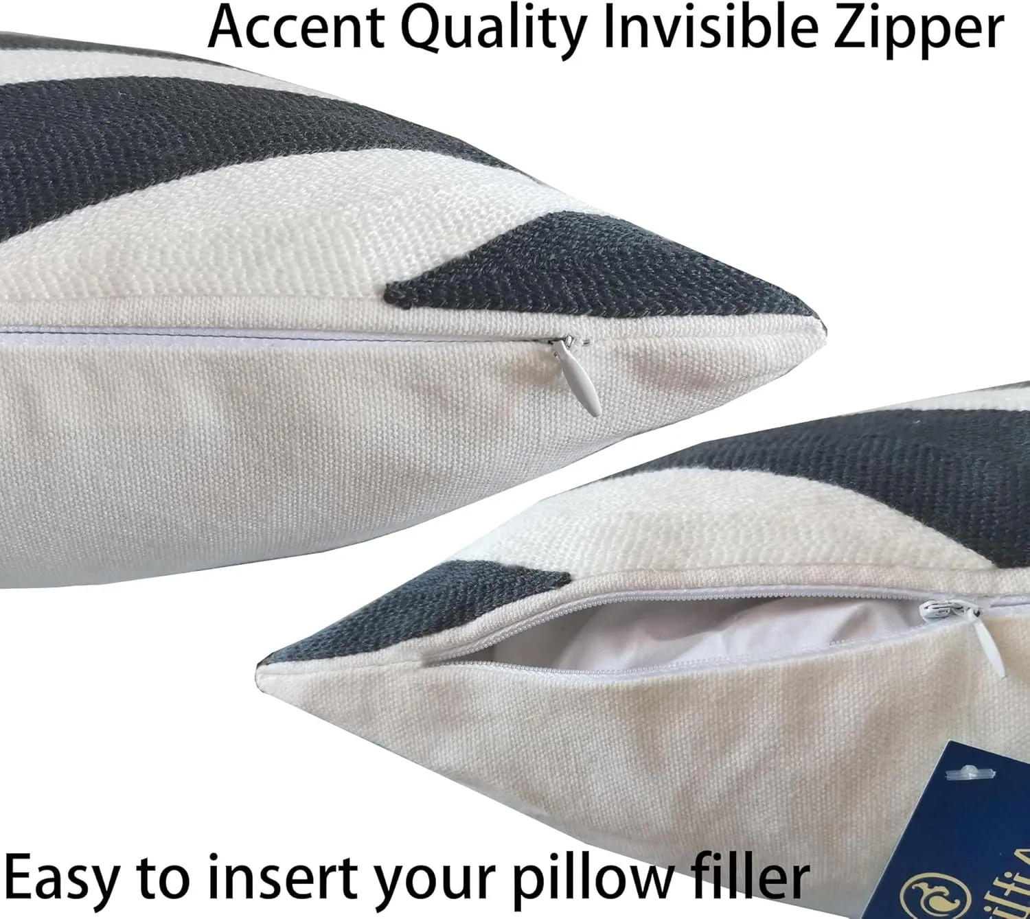 2PCS Pack Decorative Pillowcase Zebra Animal Stripe Dark Gray Black and White Embroidered Decorative Throw Pillow Cover 17x17 inch Grey Black Modern Pattern Animal Stripes Chic Zebra Pillow