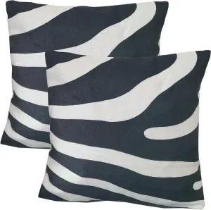 2PCS Pack Decorative Pillowcase Zebra Animal Stripe Dark Gray Black and White Embroidered Decorative Throw Pillow Cover 17x17 inch Grey Black Modern Pattern Animal Stripes Chic Zebra Pillow