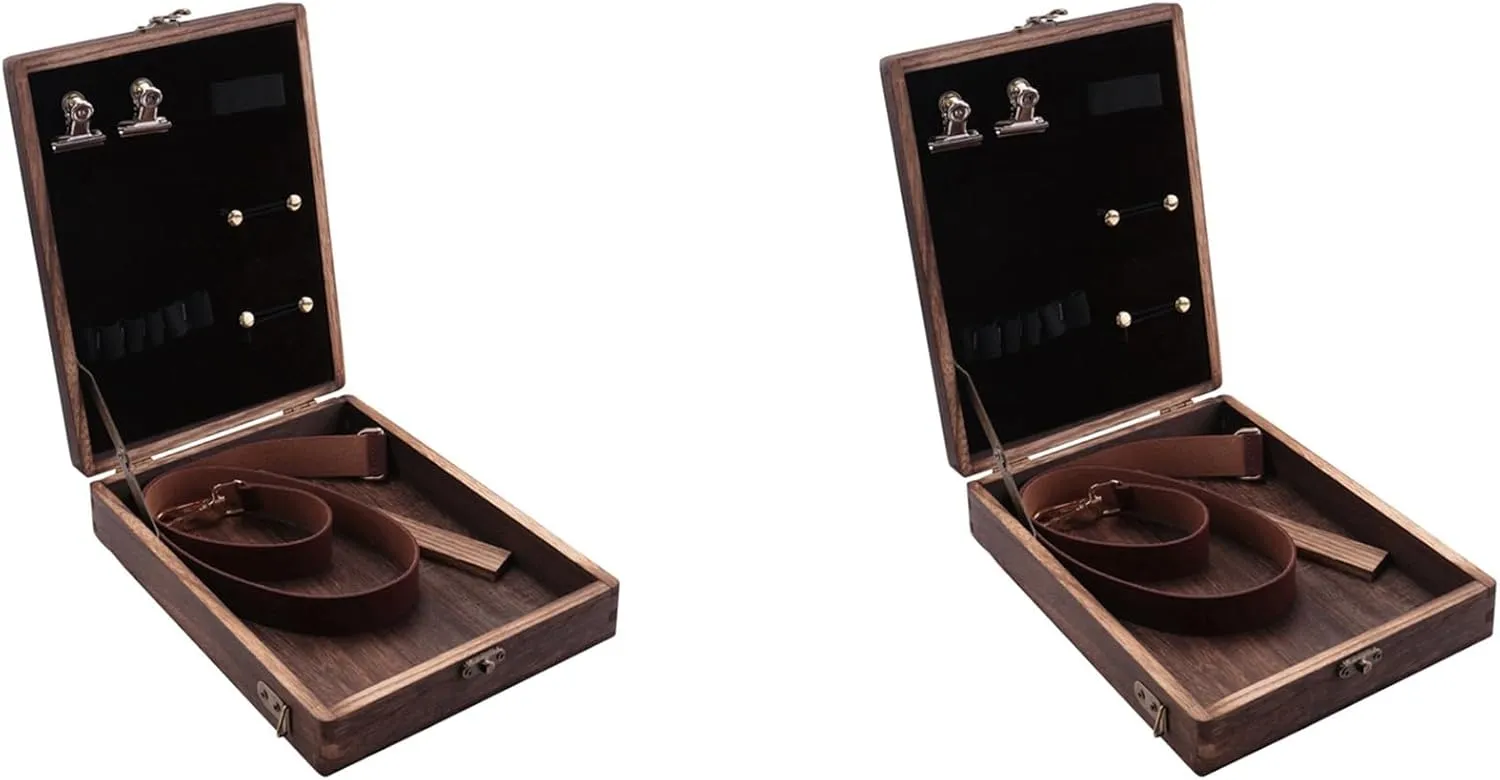 2X Writers Messenger Wood Box, Wooden Box with Hinged Lid Shoulder Bag, with Lid Latch Outdoor Sketching Storage Box Log