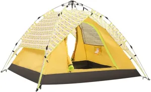 3-4 Person Camping Tent Automatic Family Tent with Removable Rainfly Lightweight Tent with Stakes for Camping Traveling Backpacking Hiking Outdoors (Yellow)