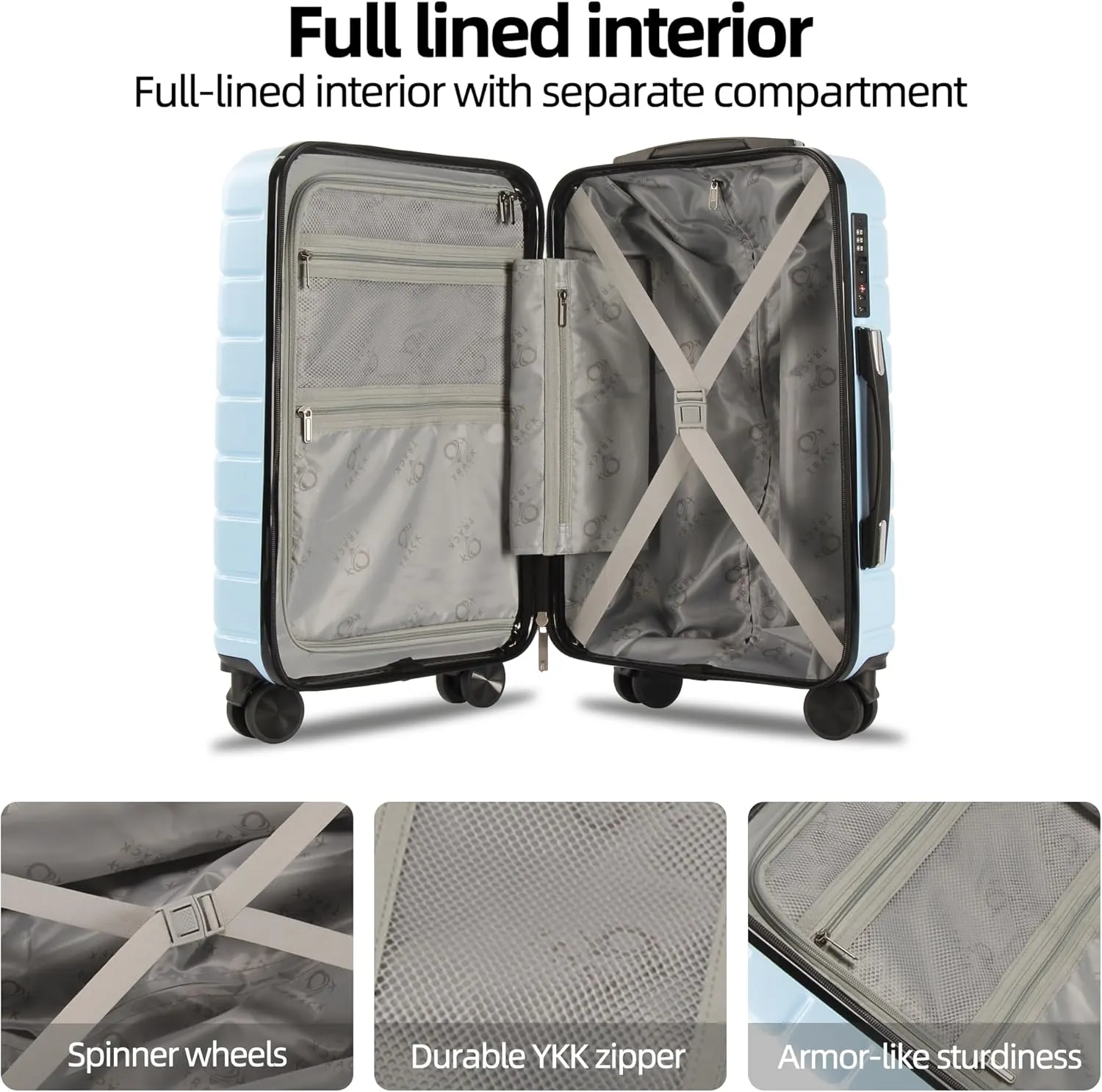 3 Piece Luggage Set ABS PC Expandable Hardshell TSA Lock Aluminum Trolley Spinner Wheels (Sky Blue, 6 Piece Set)