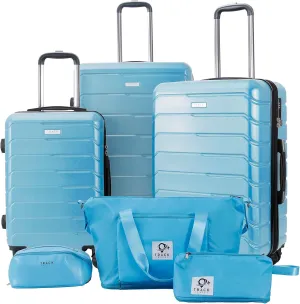 3 Piece Luggage Set ABS PC Expandable Hardshell TSA Lock Aluminum Trolley Spinner Wheels (Sky Blue, 6 Piece Set)