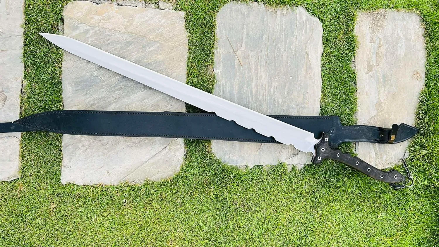 30" Custom Carbon Steel Blade, Black Micarta Handle, and Western Leather Sheath- Rugged Aesthetic- Wedding Gifts
